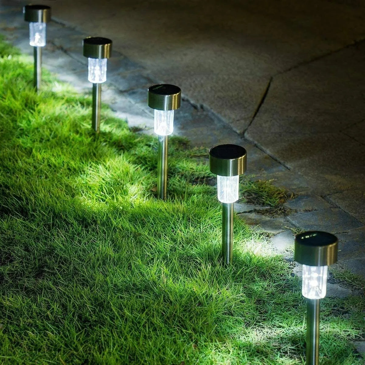 Stainless Steel Solar Pathway LED Outdoor Lights (12 Pack) - Solar Light Depot