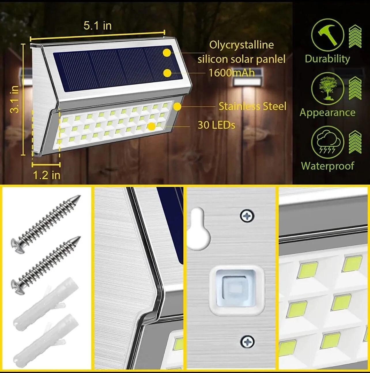 Solar Outdoor Aluminum Lights 10 Pack 30LED