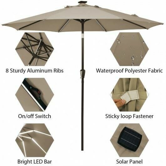 9ft Solar LED Lighted Patio Umbrella - Solar Light Depot